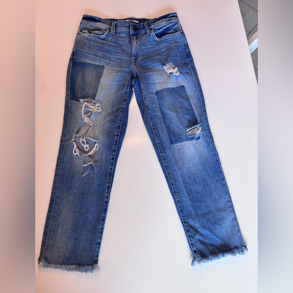 Tommy Hilfiger Y2K Distressed patchwork Boyfriend Women’s Size 2 Blue Jeans.